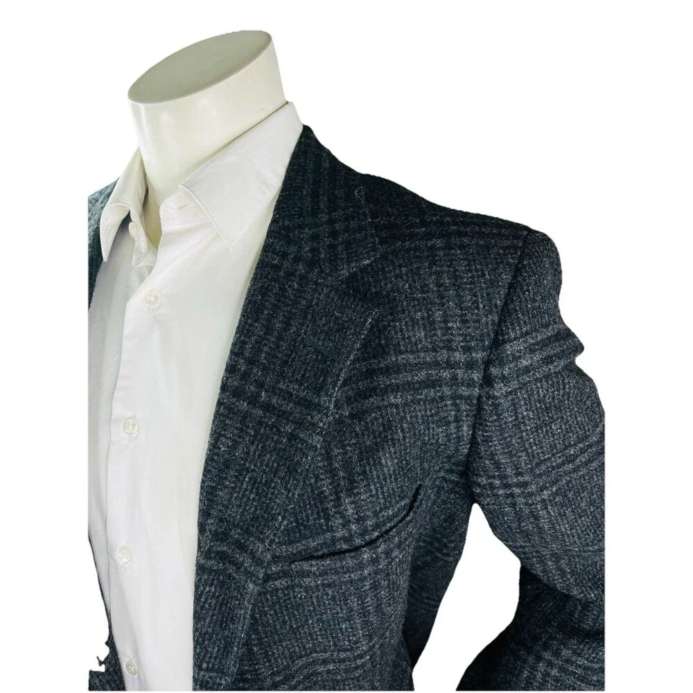 John Alexander Premium Men 42S Dark Plaid Wool Sport Coat Blazer Classic Fit